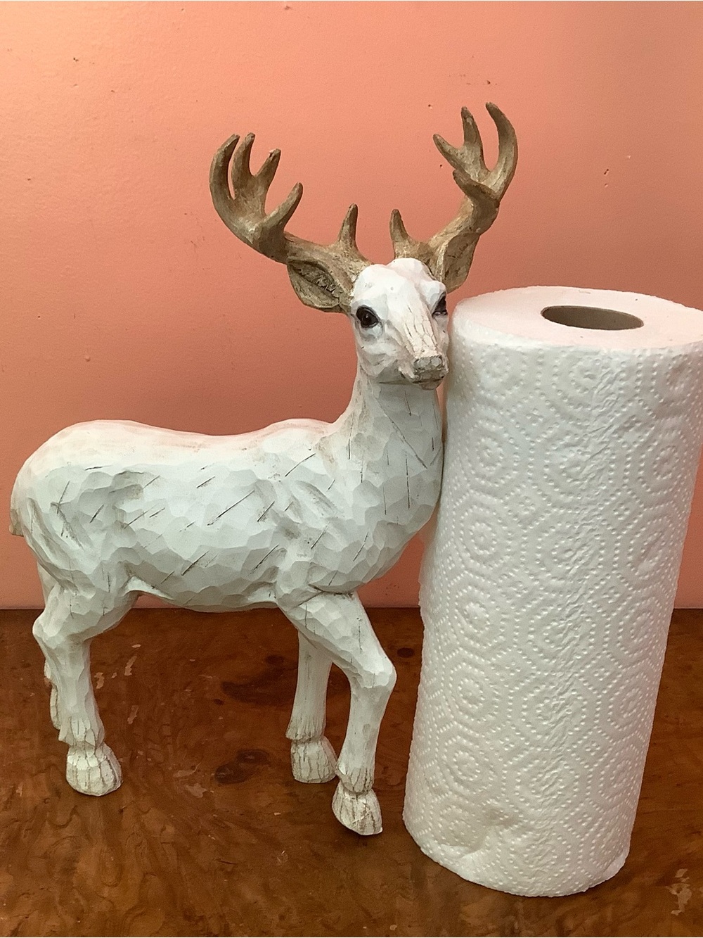 Vintage Faux Wood Carved White Deer Figurine Stag Reindeer Rustic Christmas 14” - Picture 2 of 13